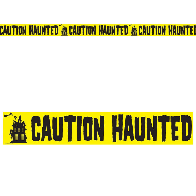 Caution Haunted Party Tape – 3" x 20' – (1/Card) by Beistle for Halloween Poly