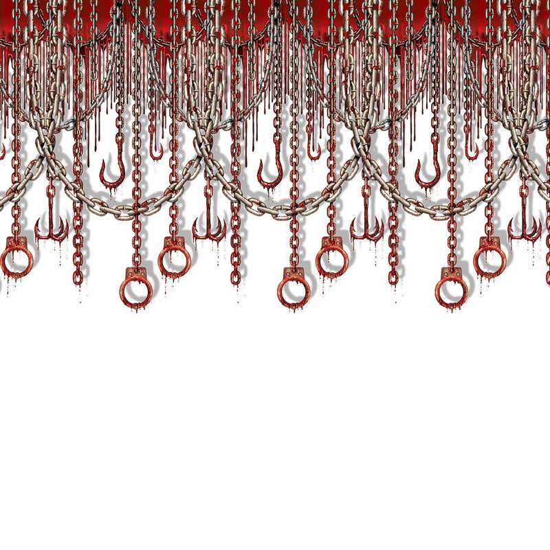 Bloody Chains & Hooks Backdrop – 4' x 30' – (1/Pkg) by Beistle for Halloween Backdrops