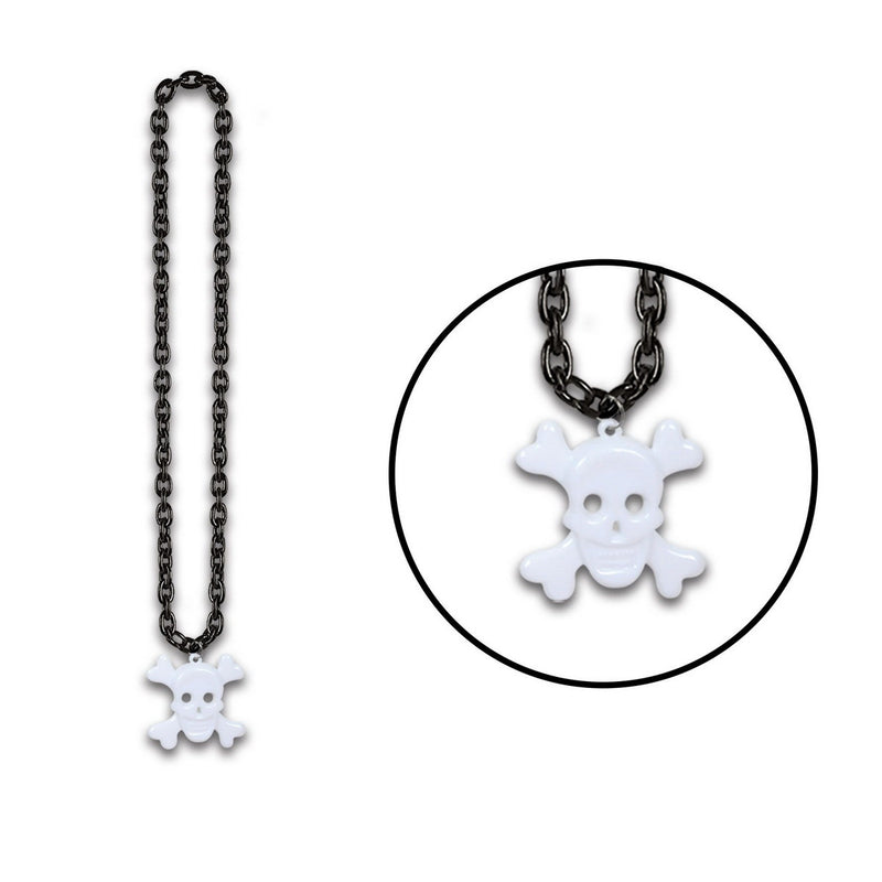 Chain Beads w/Skull & Crossbones Medal – 36" – (1/Card) by Beistle for Halloween Beads with Medallion