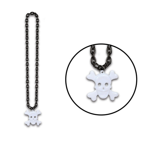 Chain Beads w/Skull & Crossbones Medal – 36" – (1/Card) by Beistle for Halloween Beads with Medallion