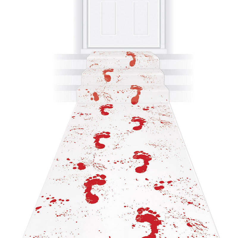 Bloody Footprints Runner – 24" x 10' – (1/Pkg) by Beistle for Halloween Aisle Runner