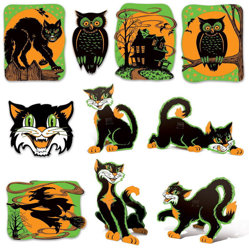 Vintage Halloween Fluorescent Cutouts – 8½"-13¾" – (10/Pkg) by Beistle for Halloween-Vintage Printed