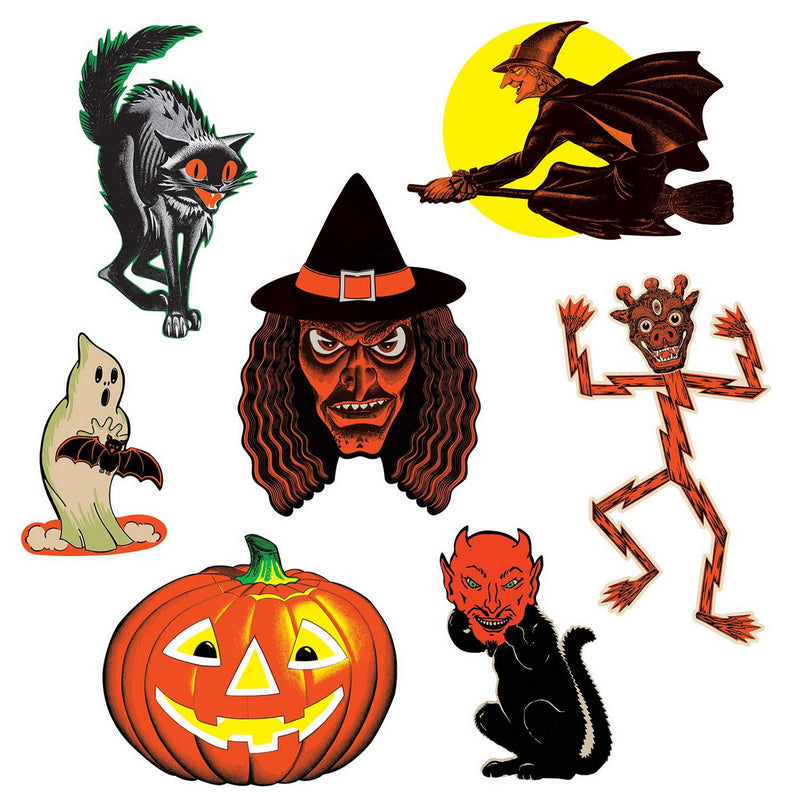 Vintage Halloween Classic Cutouts – 9½"-16" – (7/Pkg) by Beistle for Halloween-Vintage Printed