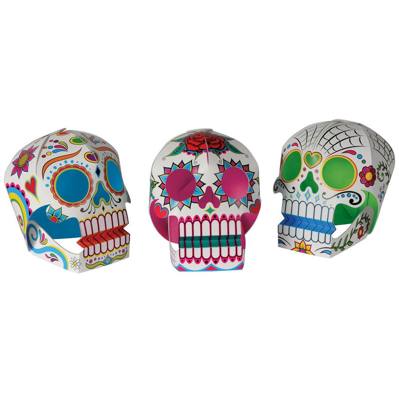 3-D DOD Sugar Skull Centerpieces – 5" x 4½" – (3/Pkg) by Beistle for Day of the Dead