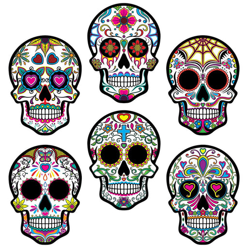 DOD Sugar Skull Cutouts – 8¾" x 6¼" – (6/Pkg) by Beistle for Day of the Dead Printed