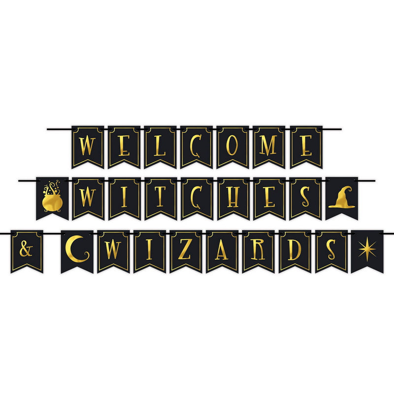 Foil Welcome Witches & Wizards Streamer – 6" x 12' – (1/Pkg) by Beistle for Halloween Streamers