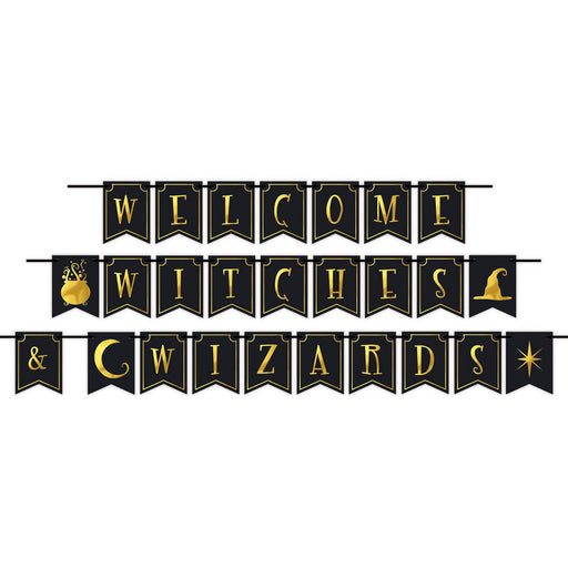 Foil Welcome Witches & Wizards Streamer – 6" x 12' – (1/Pkg) by Beistle for Halloween Streamers