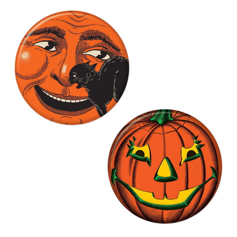 Vintage Halloween Buttons – 2" – (2/Pkg) by Beistle for Halloween-Vintage Printed Buttons