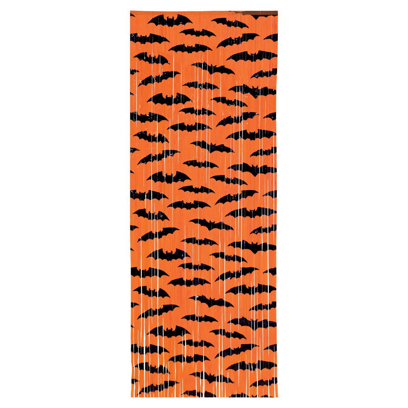 Bat 1-Ply Plastic Fringe Curtain – 8' x 3' – (1/Pkg) by Beistle for Halloween Curtains