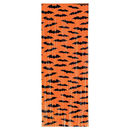 Bat 1-Ply Plastic Fringe Curtain – 8' x 3' – (1/Pkg) by Beistle for Halloween Curtains