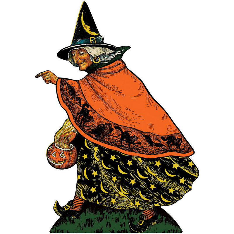 Vintage Halloween Witch Stand-Up – 5' 5" x 3' 10" – (1/Box) by Beistle for Halloween-Vintage 3-D Props