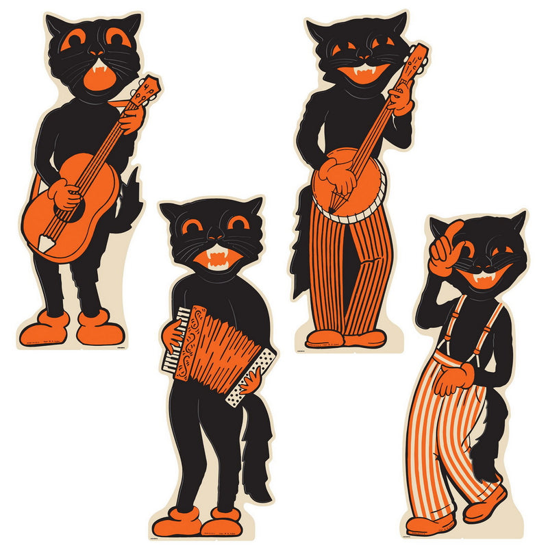 Vintage Halloween Scat Cat Band Stnd-Ups – Asstd – (4/Box) by Beistle for Halloween-Vintage 3-D Props