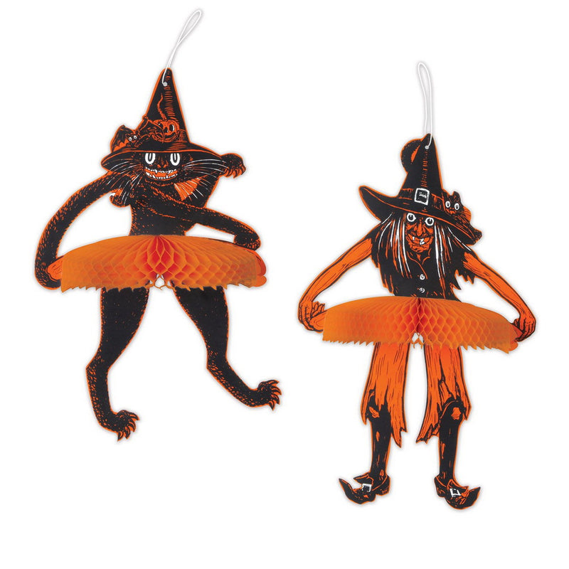 Vintage Halloween Jtd Tango Witch & Cat – 15" & 16" – (2/Pkg) by Beistle for Halloween-Vintage Novelty Tissue
