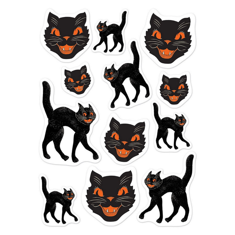 Vintage Halloween Black Cat Stickers – 4¾" x 7½" – (4 Shs/Pkg) by Beistle for Halloween-Vintage