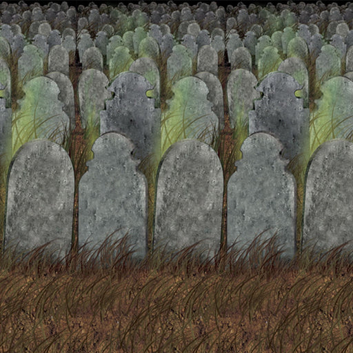 Graveyard Backdrop – 4' x 30' – (1/Pkg) by Beistle for Halloween Backdrops
