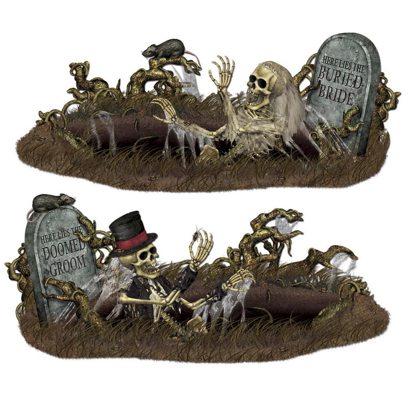 Doomed Groom & Buried Bride Props – 33½" x 5' 3" – (2/Pkg) by Beistle for Halloween