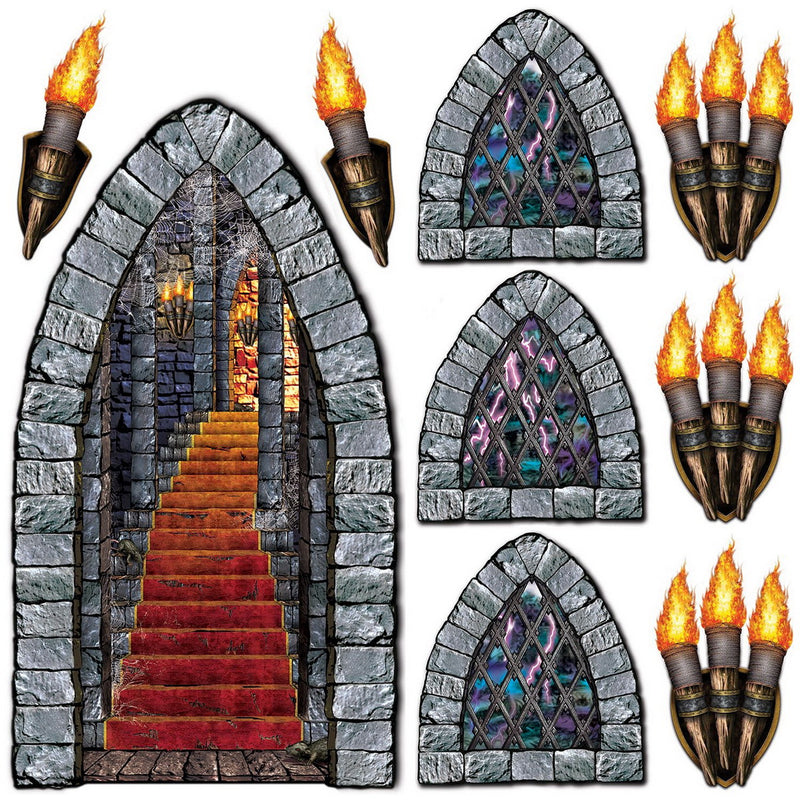 Stairway, Window & Torch Props – 18"-60" – (9/Pkg) by Beistle for Halloween