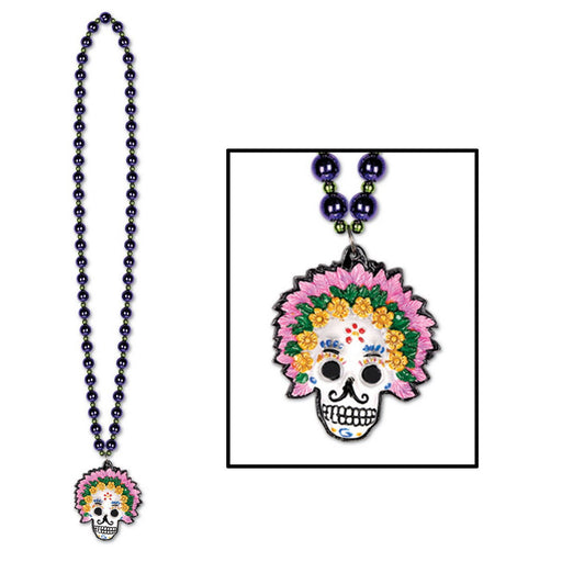 Beads w/Day Of The Dead Medallion – 36" – (1/Card) by Beistle Beads with Medallion