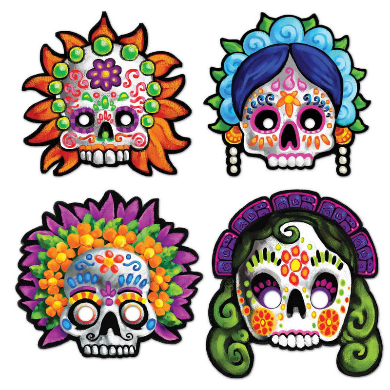 Day Of The Dead Masks – 12" – (4/Pkg) by Beistle Printed