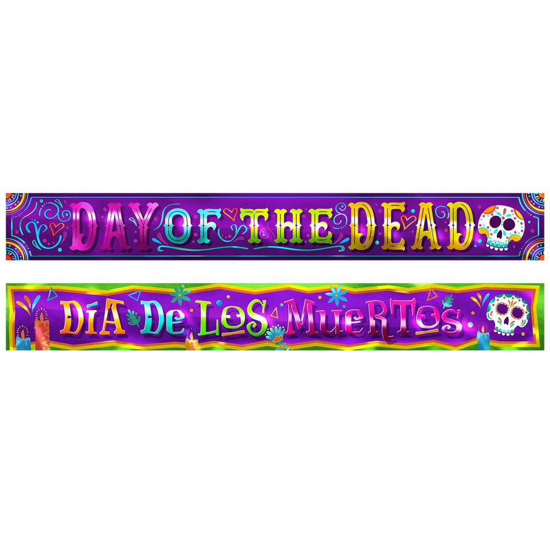 Day Of The Dead Metallic Banner Set – 7½" x 5' – (1/Pkg) by Beistle Metallic Banners