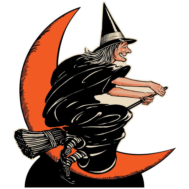 Vintage Halloween Witch & Moon Stand-Up – 4' 2" x 3' 7¾" – (1/Box) by Beistle for Halloween-Vintage 3-D Props