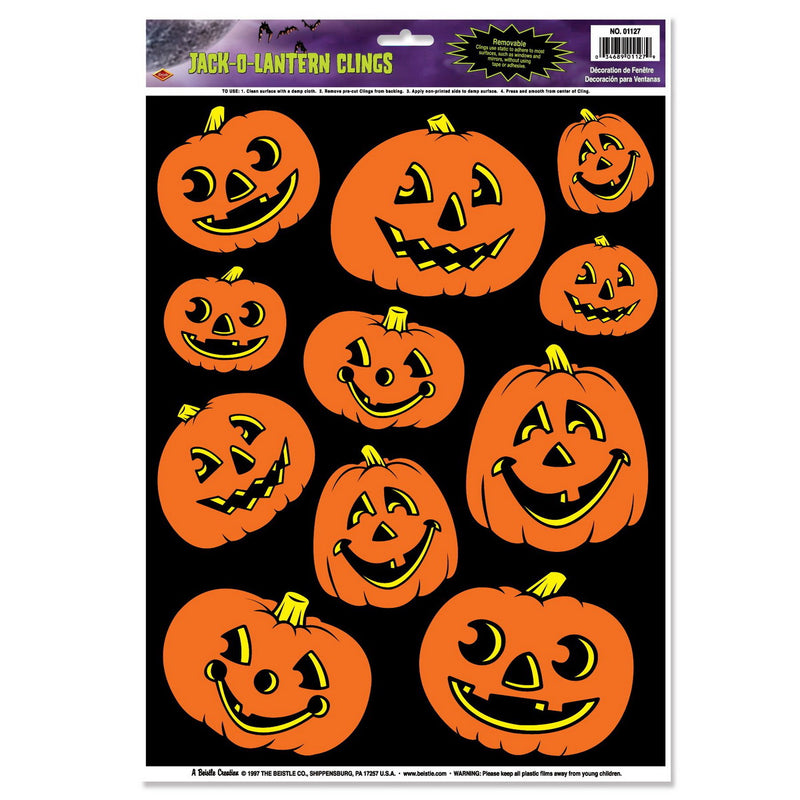 Jack-O-Lantern Clings – 12" x 17" Sh – (11/Sh) by Beistle for Halloween Window Clings