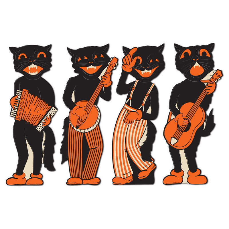 Vintage Halloween Scat Cat Band Cutouts – 17" – (4/Pkg) by Beistle for Halloween-Vintage Printed