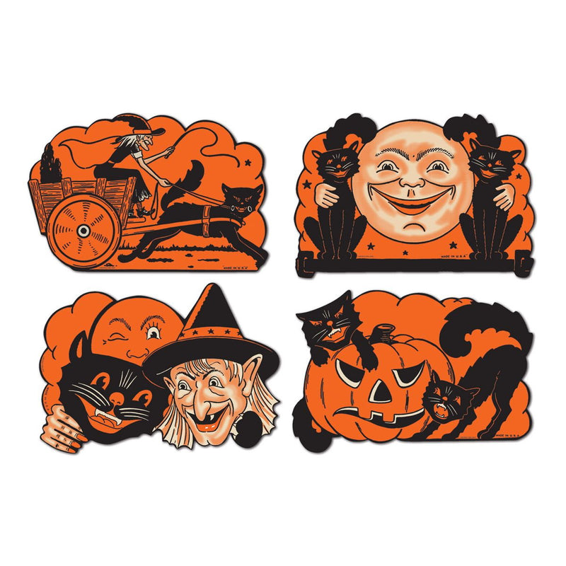Vintage Halloween Cutouts – 9" – (4/Pkg) by Beistle for Halloween-Vintage Printed