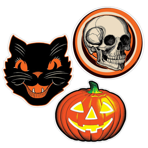 Plastic Vintage Halloween Cutouts – 10"-12" – (3/Pkg) by Beistle for Halloween-Vintage Printed