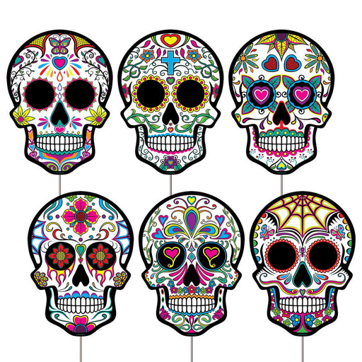 Plastic DOD Sugar Skull Yard Signs – 11" x 8" – (6/Pkg) by Beistle for Day of the Dead Plastic Yard Signs