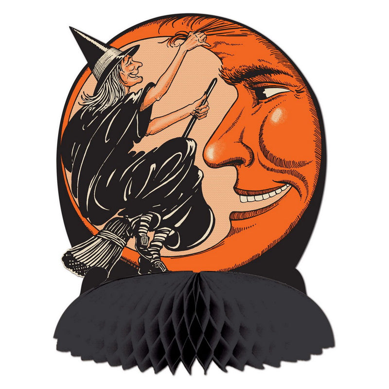 Vintage Hllwn Witch & Moon Centerpiece – 9¾" – (1/Pkg) by Beistle for Halloween-Vintage Tissue