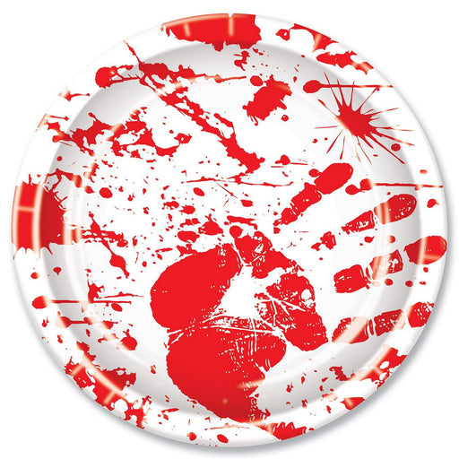 Bloody Handprints Plates – 9" – (8/Pkg) by Beistle for Halloween Plates-Dinner