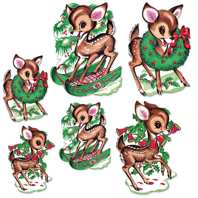 Vintage Christmas Reindeer Cutouts – 10" & 14" – (6/Pkg) by Beistle for Christmas-Vintage Printed