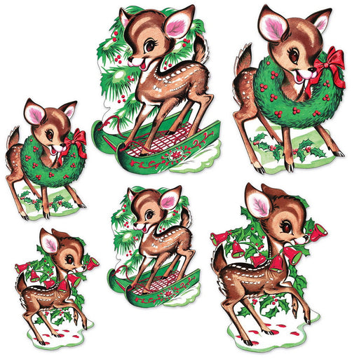 Vintage Christmas Reindeer Cutouts – 10" & 14" – (6/Pkg) by Beistle for Christmas-Vintage Printed