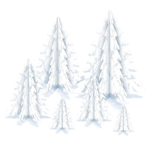3-D Clear Plastic Winter PineTree Ctrpcs – 4"-12½" – (6/Pkg) by Beistle for Christmas and winter