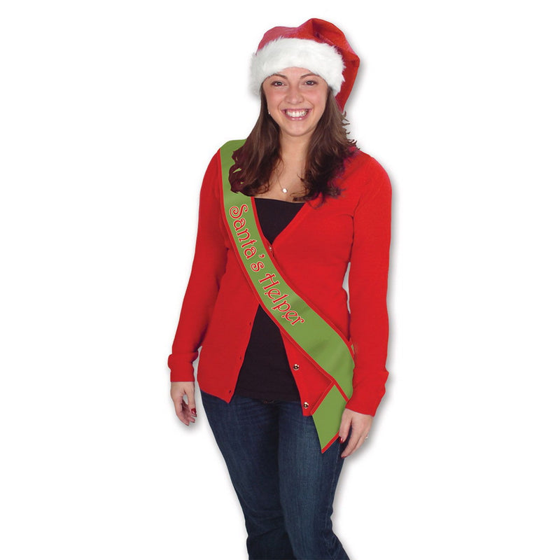 Santa's Helper Satin Sash – 33" x 4" – (1/Pkg) by Beistle for Christmas and winter Sashes