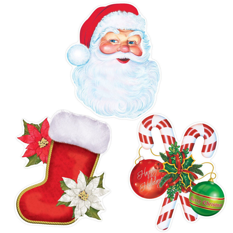 Plastic Christmas Cutouts – 10"-12¼" – (3/Pkg) by Beistle for Christmas and winter Printed