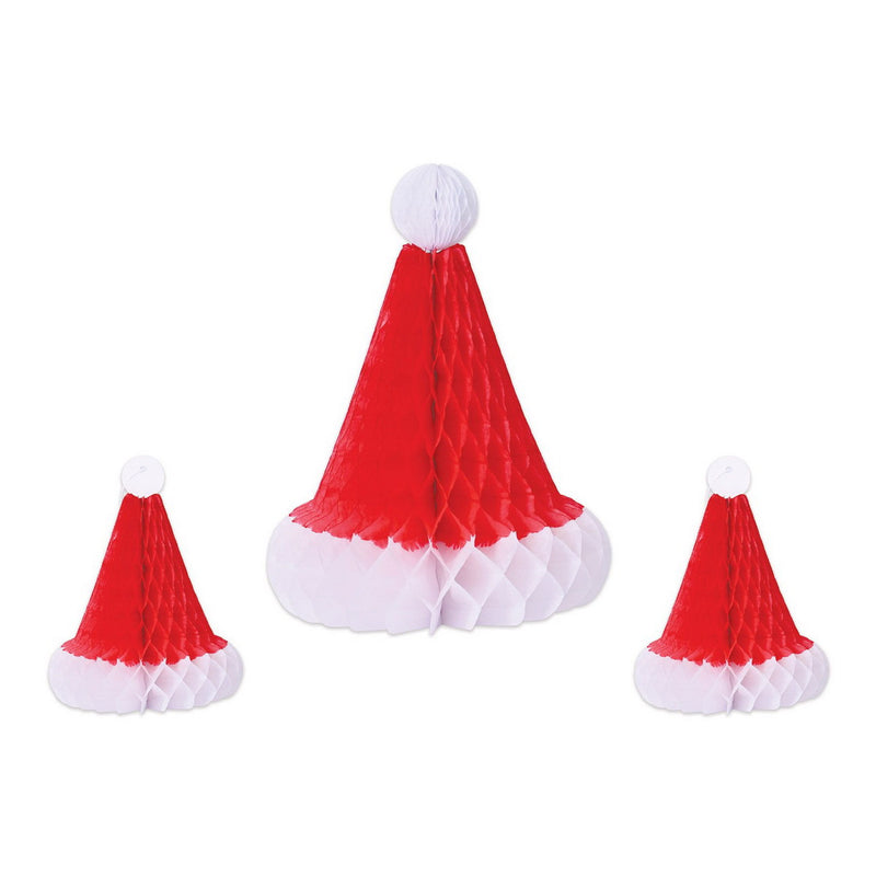 Tissue Santa Hats – 2–5¼" & 1–11¾" – (3/Pkg) by Beistle for Christmas and winter