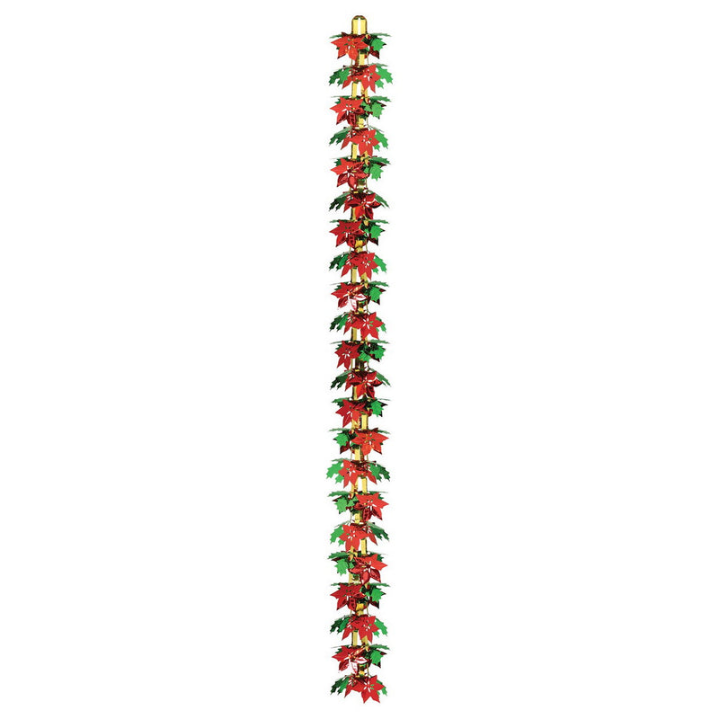 Poinsettia & Holly Garland/Column – 12" x 9' – (1/Pkg) by Beistle for Christmas and winter Metallic