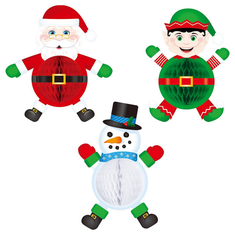 Tissue Elf, Santa & Snowman – 7"-10¾" – (3/Pkg) by Beistle for Christmas and winter Novelty Tissue