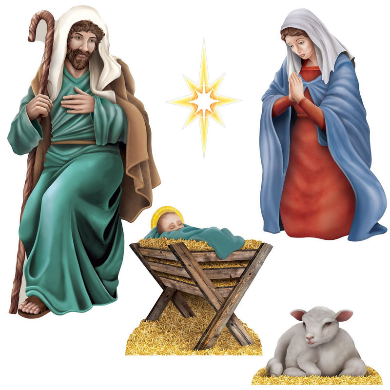 Nativity Scene Cutouts – 7"-28" – (5/Pkg) by Beistle for Christmas and winter Printed