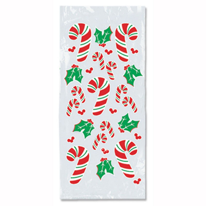 Candy Cane & Holly Cello Bags – 4" x 9" x 2" – (25/Pkg) by Beistle for Christmas and winter
