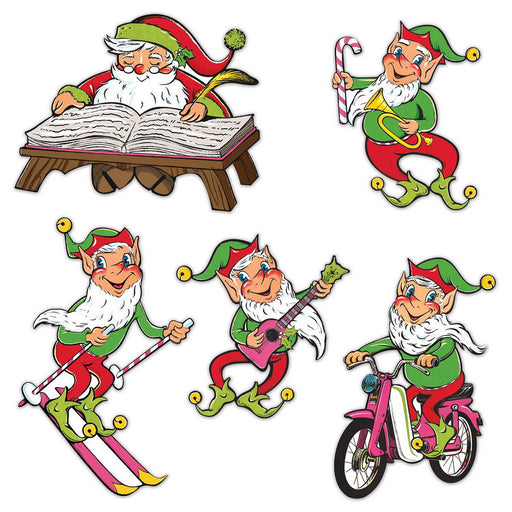 Vintage Christmas Santa & Elves Cutouts – 14"-21" – (5/Pkg) by Beistle for Christmas-Vintage Printed