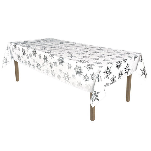 Metallic Snowflake Tablecover – 54" x 108" – (1/Pkg) by Beistle for Christmas and winter Table Covers - Patterned
