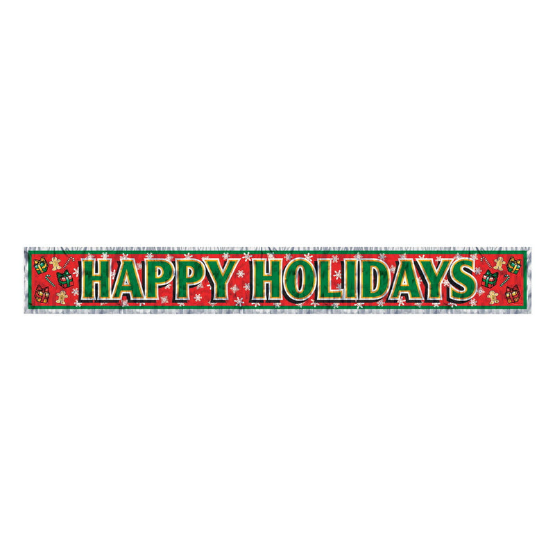 Metallic Happy Holidays Fringe Banner – 7½" x 5' – (1/Pkg) by Beistle for Christmas and winter Metallic Banners