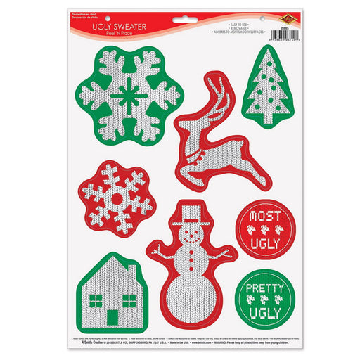 Ugly Sweater Peel 'N Place – 12" x 17" Sh – (8/Sh) by Beistle for Christmas and winter