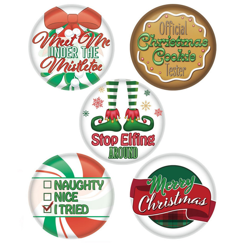 Christmas Party Buttons – 2" – (5/Pkg) by Beistle for Christmas and winter
