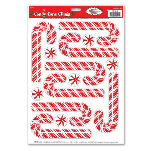 Candy Cane Clings – 12" x 17" Sh – (8/Sh) by Beistle for Christmas and winter Window Clings