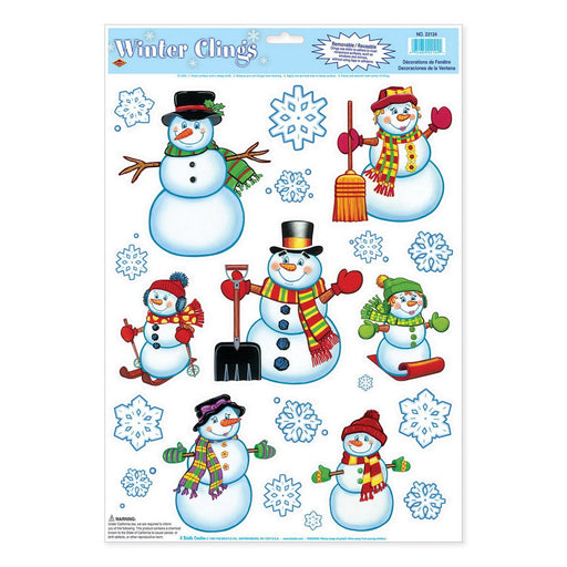 Snowman/Snowflake Clings – 12" x 17" Sh – (16/Sh) by Beistle for Christmas and winter Window Clings