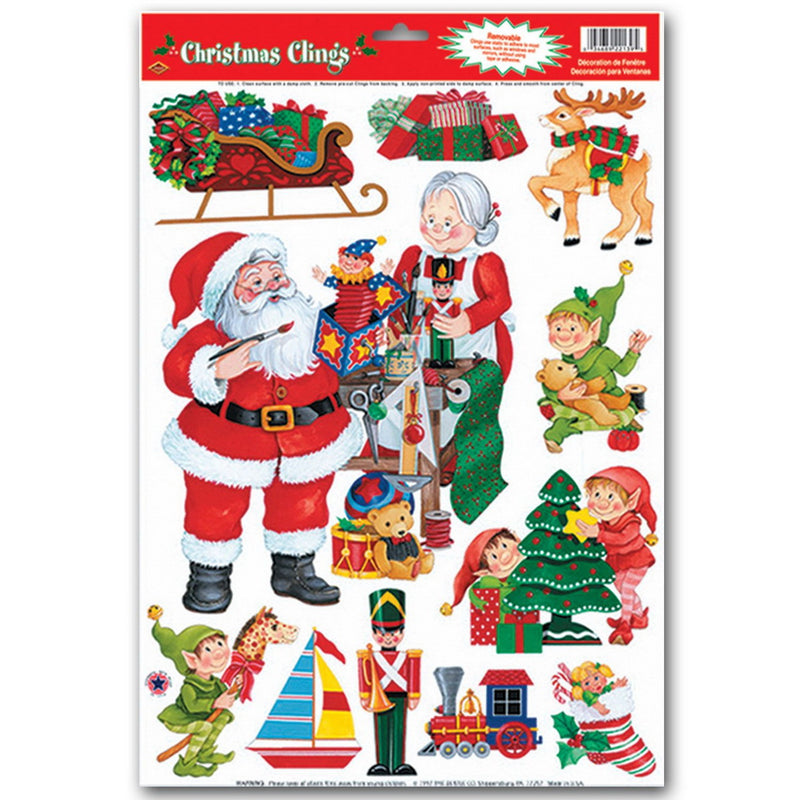 Santa's Workshop Clings – 12" x 17" Sh – (11/Sh) by Beistle for Christmas and winter Window Clings